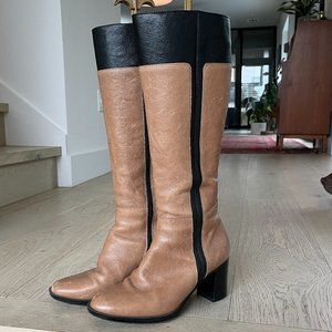Naturalizer Tall Tan Boots w/Contrasting Stripe Stacked Heel